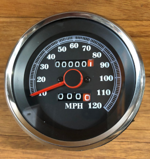 SPEEDOMETER  SCALE 120 MPH BLACK & CHROME
